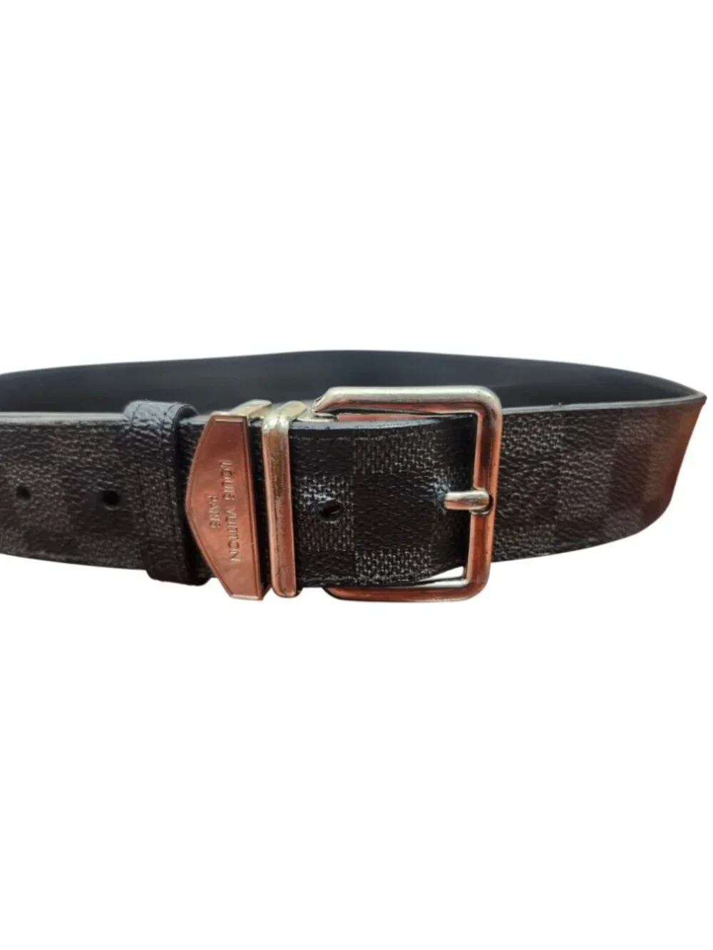 Louis Vuitton M9708 Damier Graphite Men’s Belt Black Silver Buckle Size 90/36